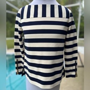 Tory Burch Navy Stripe Long Sleeve Top Size Small